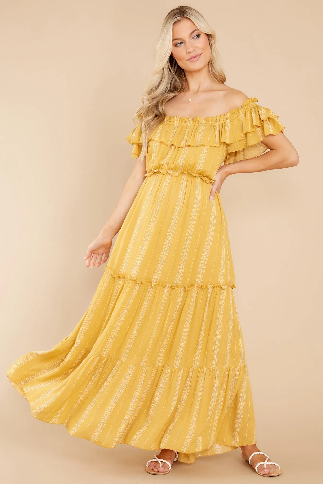 When You Land Mustard Yellow Print Maxi Dress