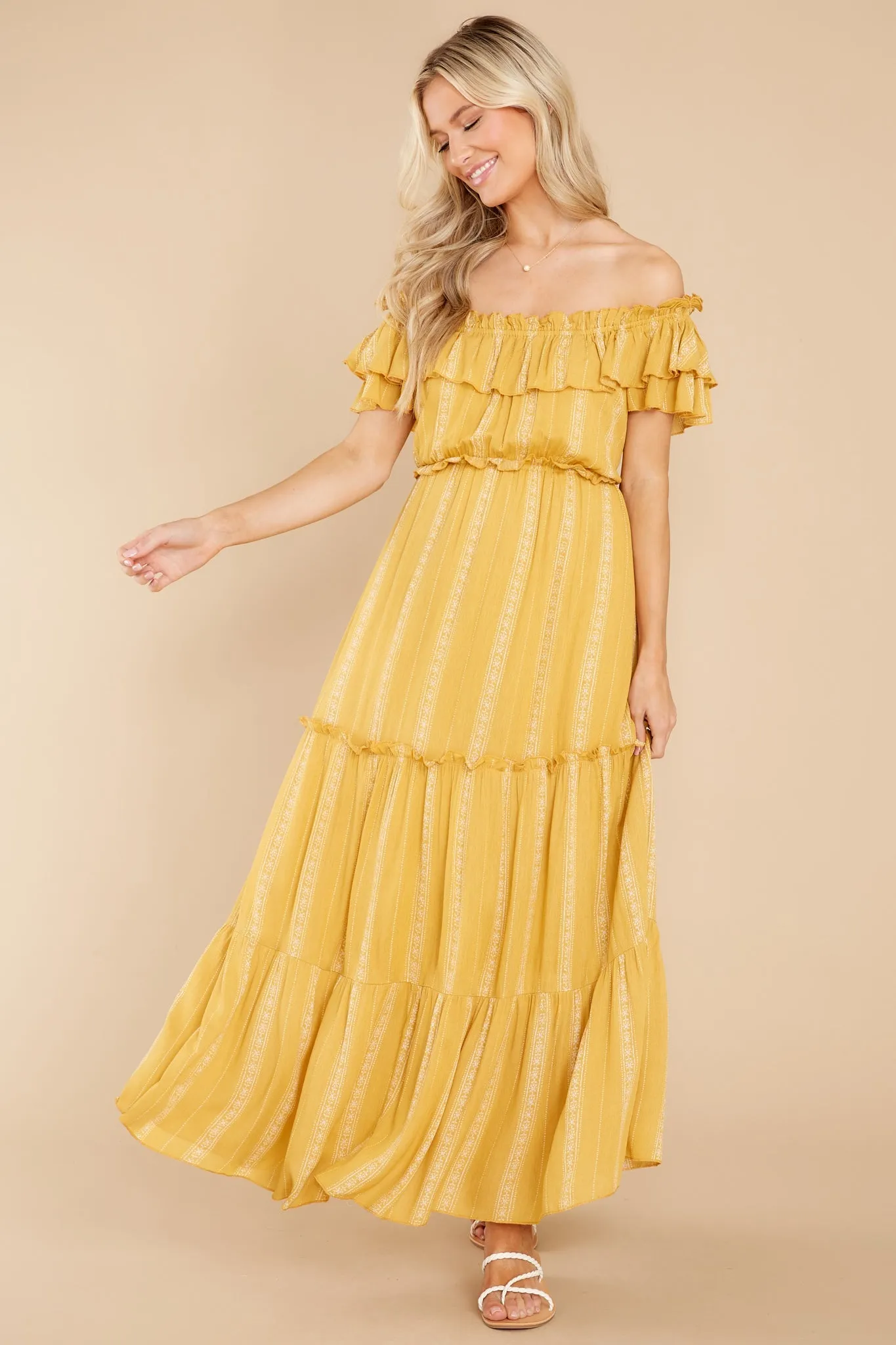 When You Land Mustard Yellow Print Maxi Dress