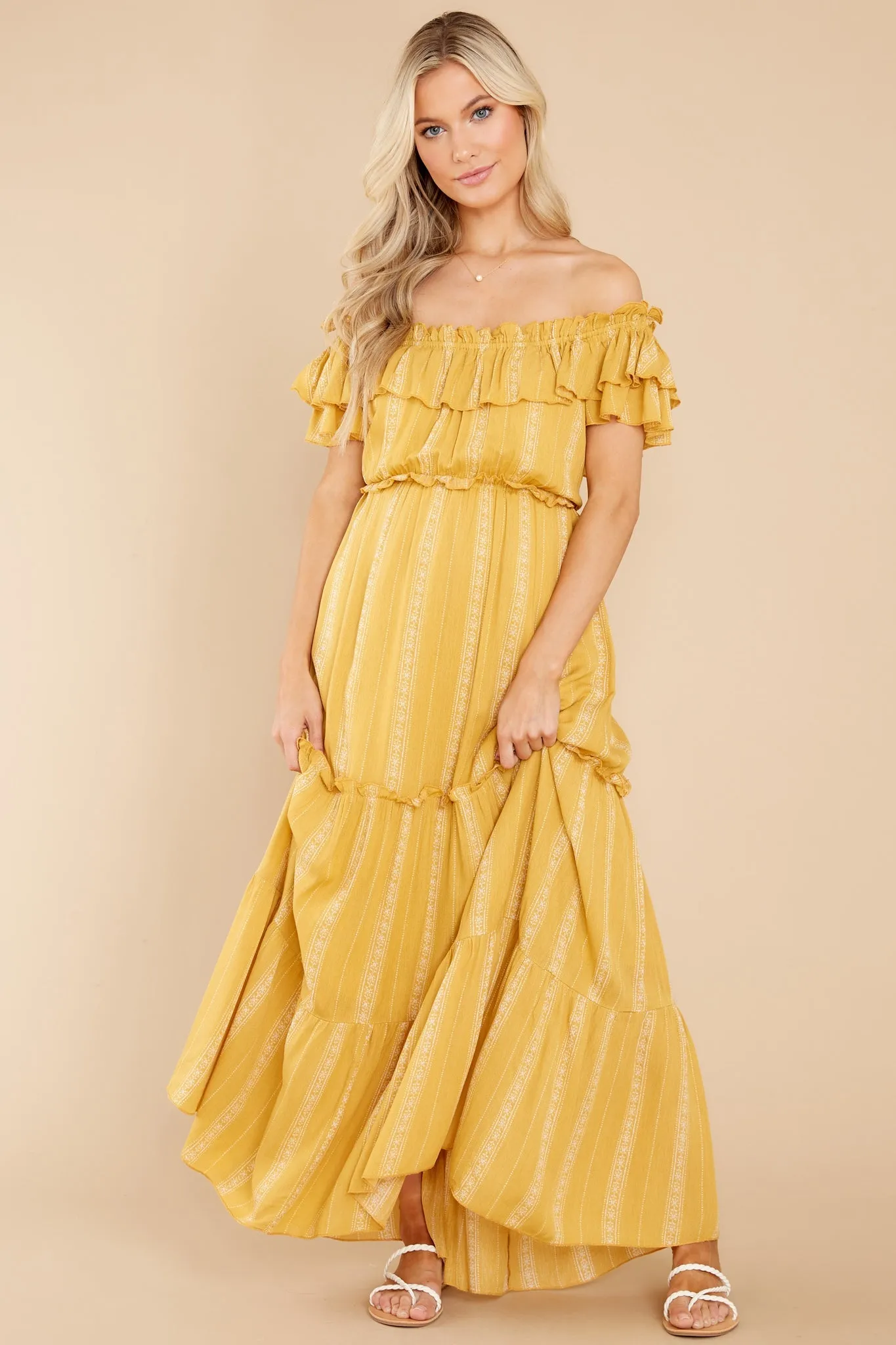 When You Land Mustard Yellow Print Maxi Dress