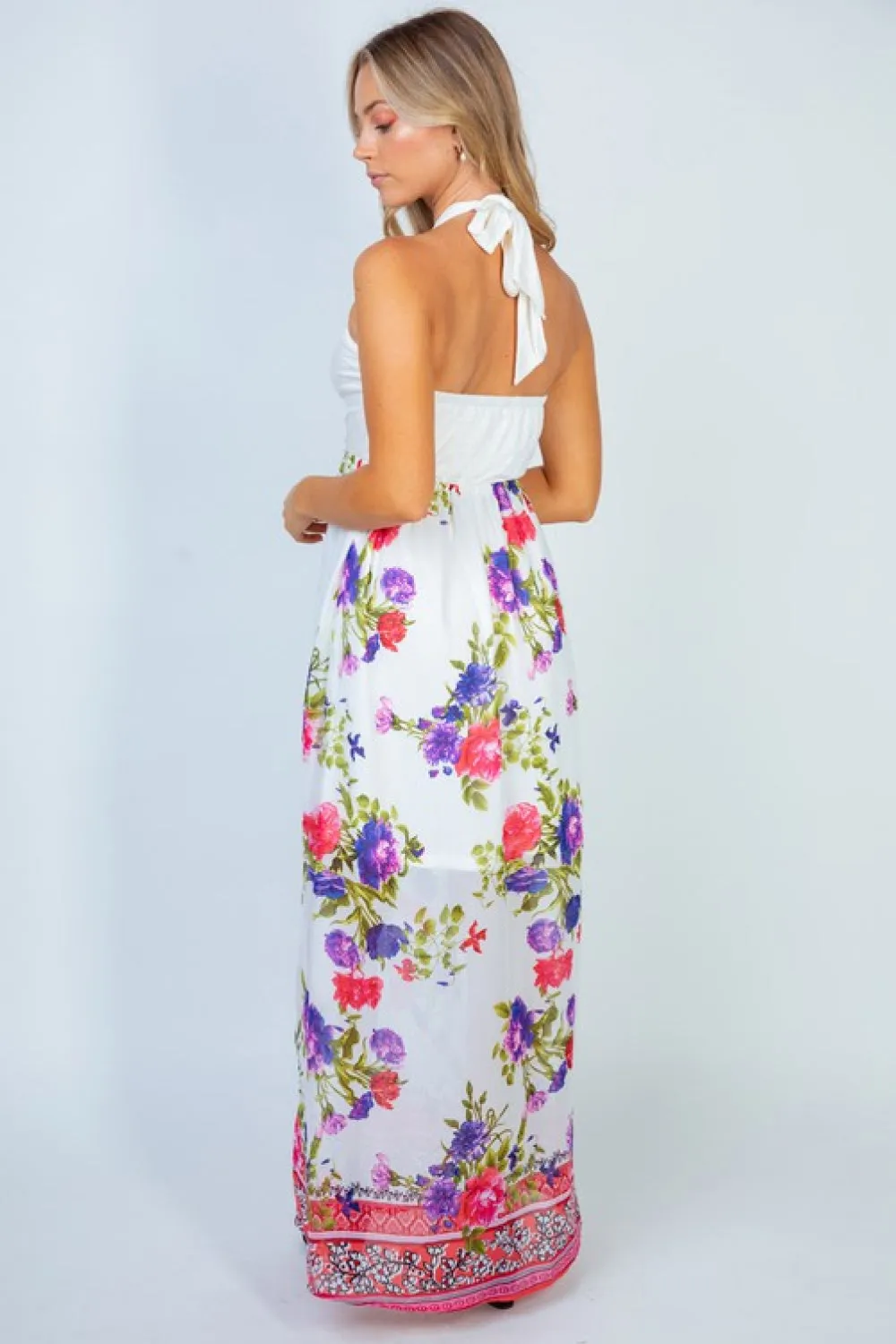 White Birch Flowers For Sale Full Size Floral Halter Dress