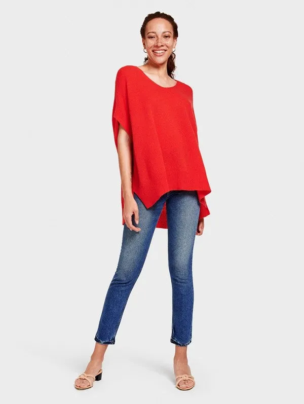 White   Wareen - V Neck Poncho Sunset Red Heather