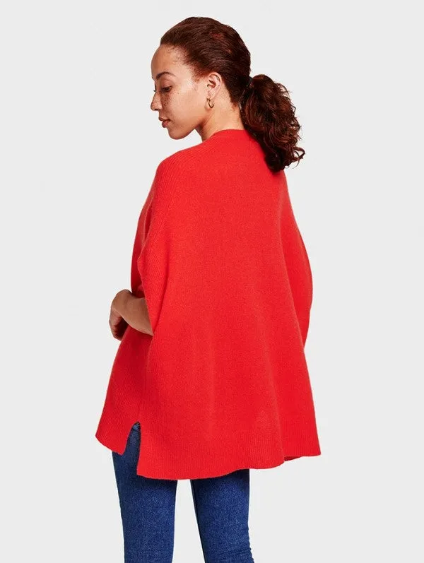 White   Wareen - V Neck Poncho Sunset Red Heather