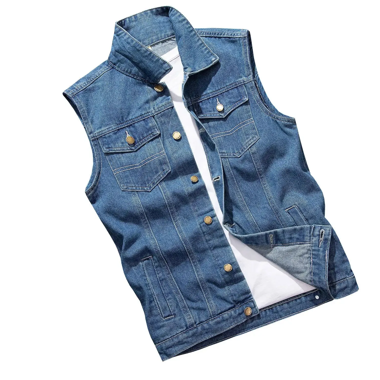 Wiaofellas  -  New Mens Spring Autumn Ripped Sleeveless Jeans Jackets Men Pockets Denim Waistcoats Male Cowboy Gilet Tank Streetwear D719