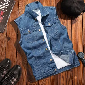 Wiaofellas  -  New Mens Spring Autumn Ripped Sleeveless Jeans Jackets Men Pockets Denim Waistcoats Male Cowboy Gilet Tank Streetwear D719