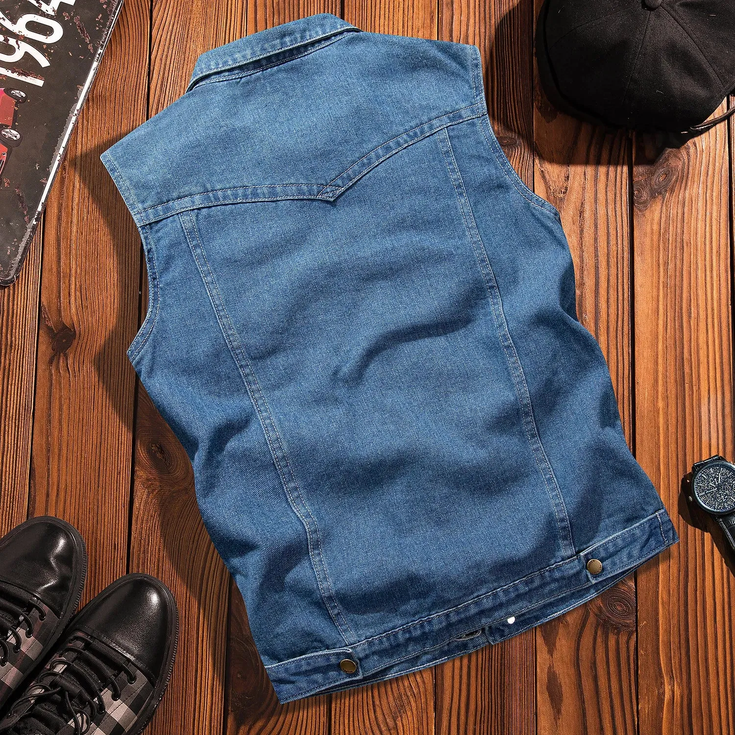 Wiaofellas  -  New Mens Spring Autumn Ripped Sleeveless Jeans Jackets Men Pockets Denim Waistcoats Male Cowboy Gilet Tank Streetwear D719