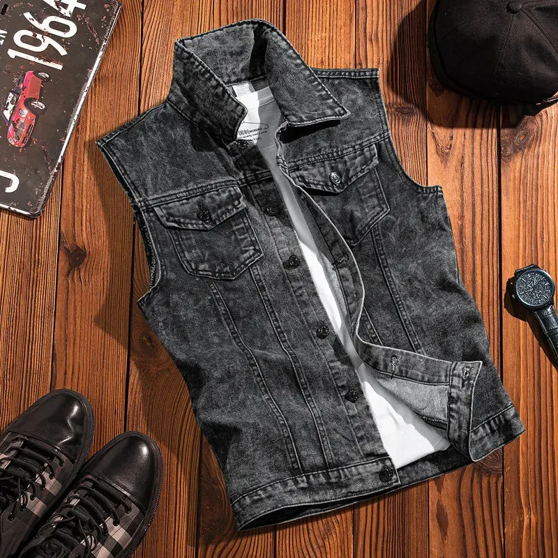 Wiaofellas  -  New Mens Spring Autumn Ripped Sleeveless Jeans Jackets Men Pockets Denim Waistcoats Male Cowboy Gilet Tank Streetwear D719