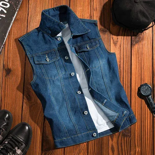 Wiaofellas  -  New Mens Spring Autumn Ripped Sleeveless Jeans Jackets Men Pockets Denim Waistcoats Male Cowboy Gilet Tank Streetwear D719