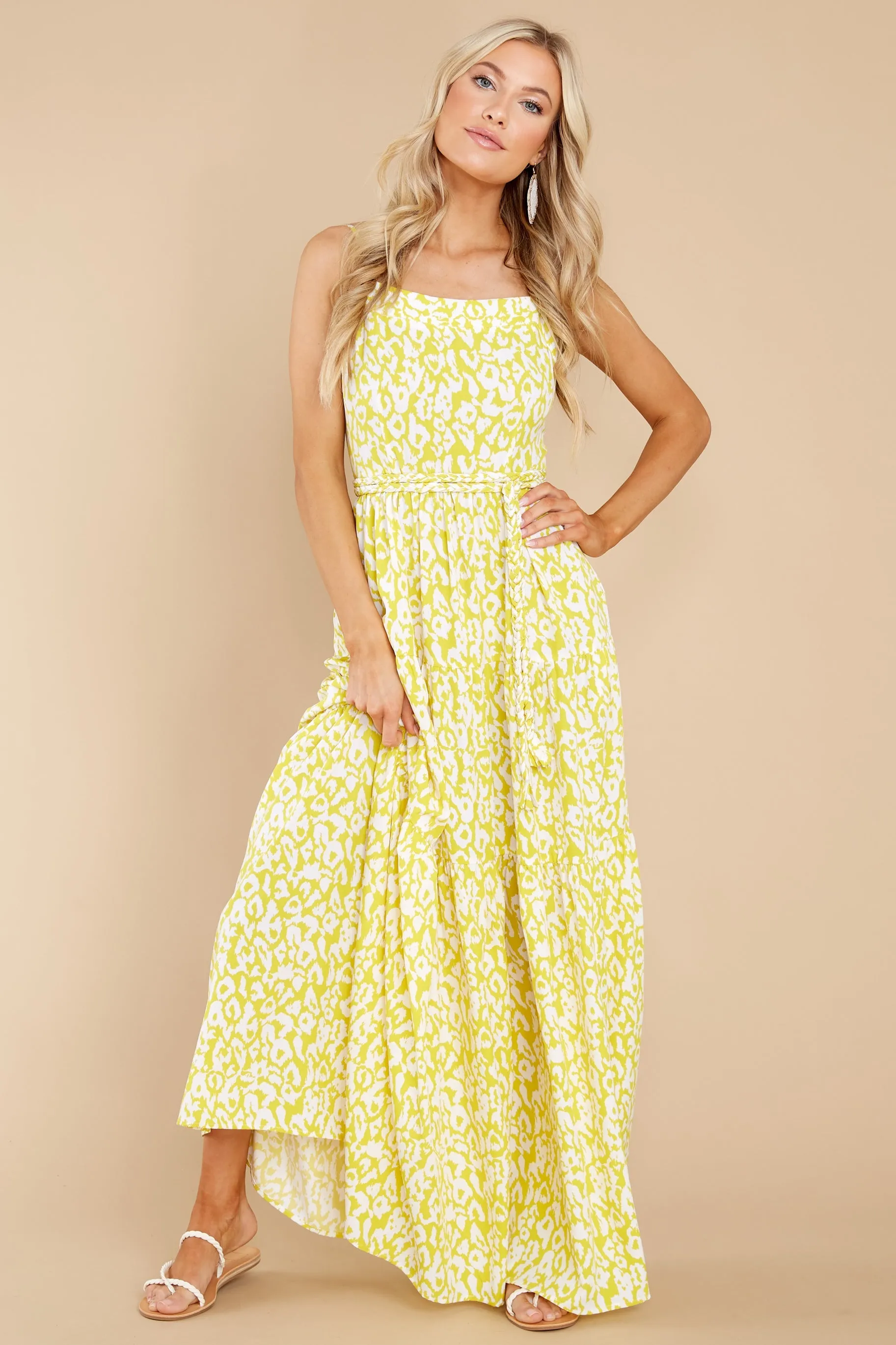 Wild Endeavors Yellow Leopard Print Maxi Dress