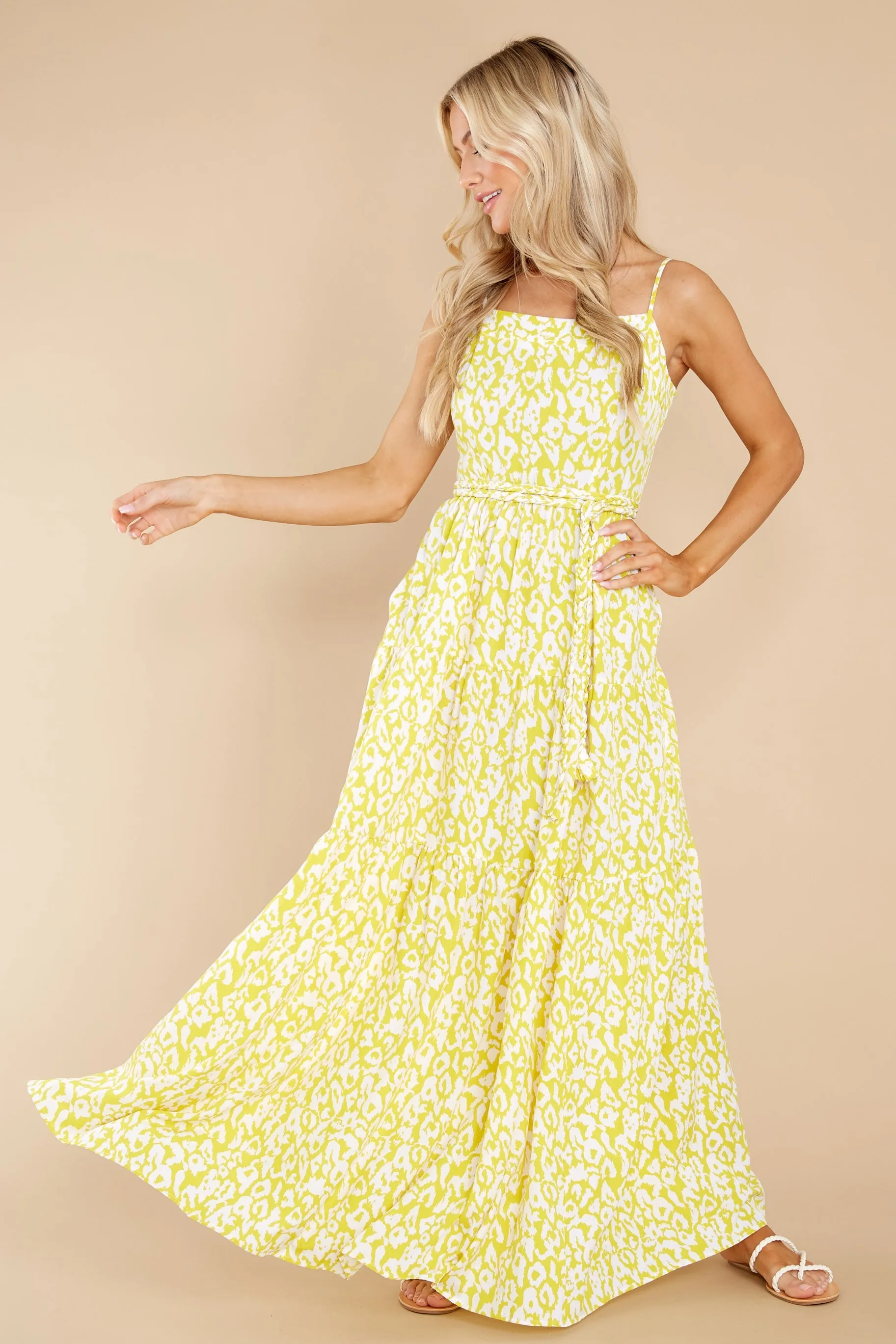 Wild Endeavors Yellow Leopard Print Maxi Dress