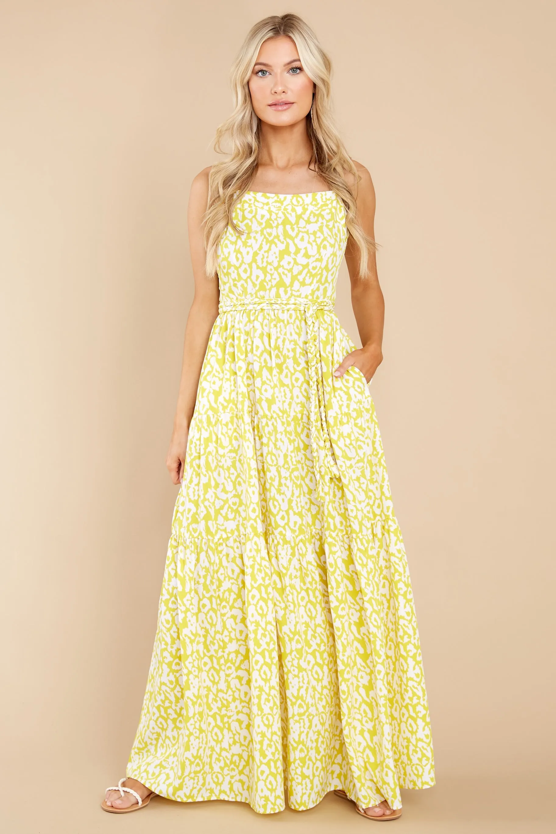 Wild Endeavors Yellow Leopard Print Maxi Dress