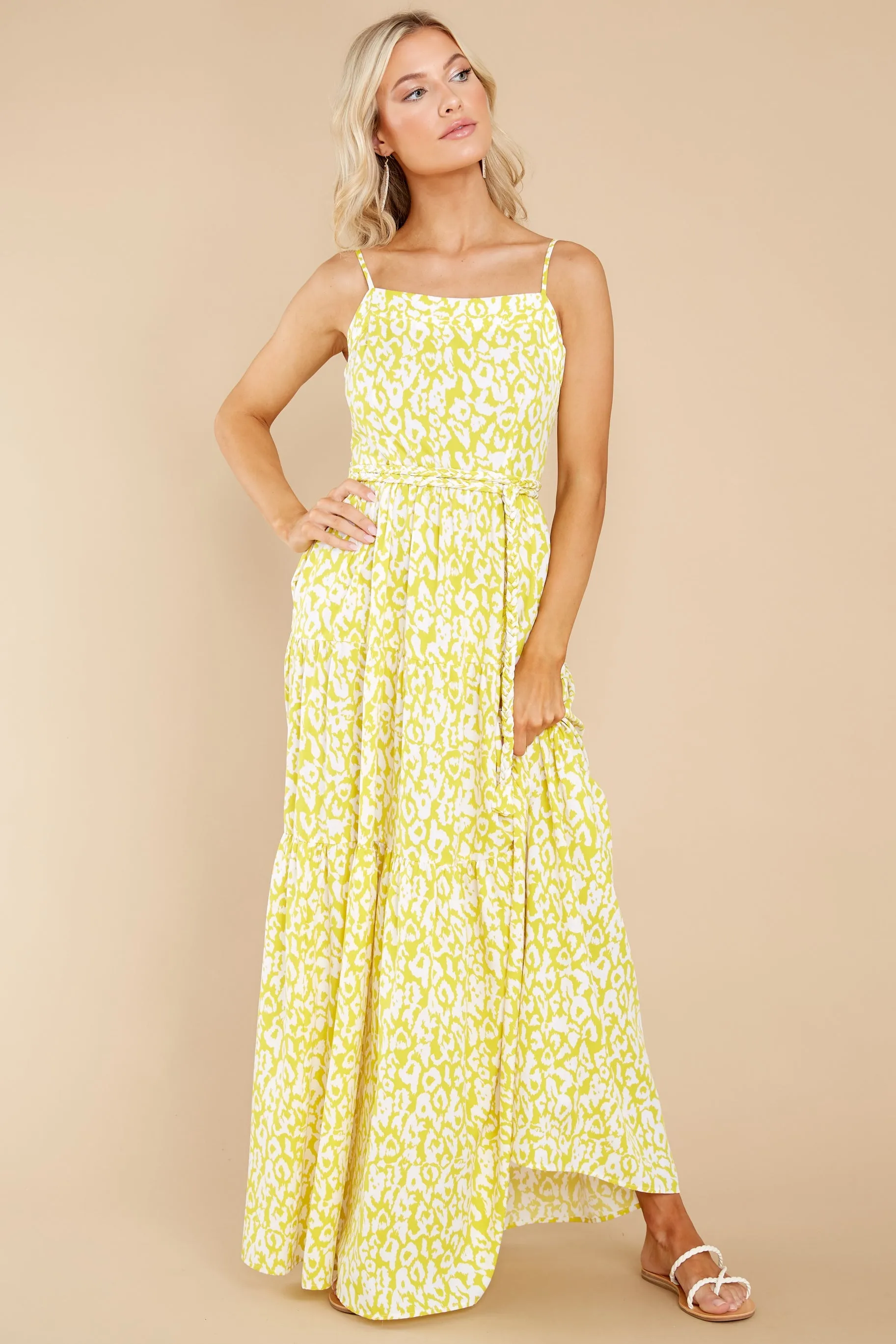 Wild Endeavors Yellow Leopard Print Maxi Dress