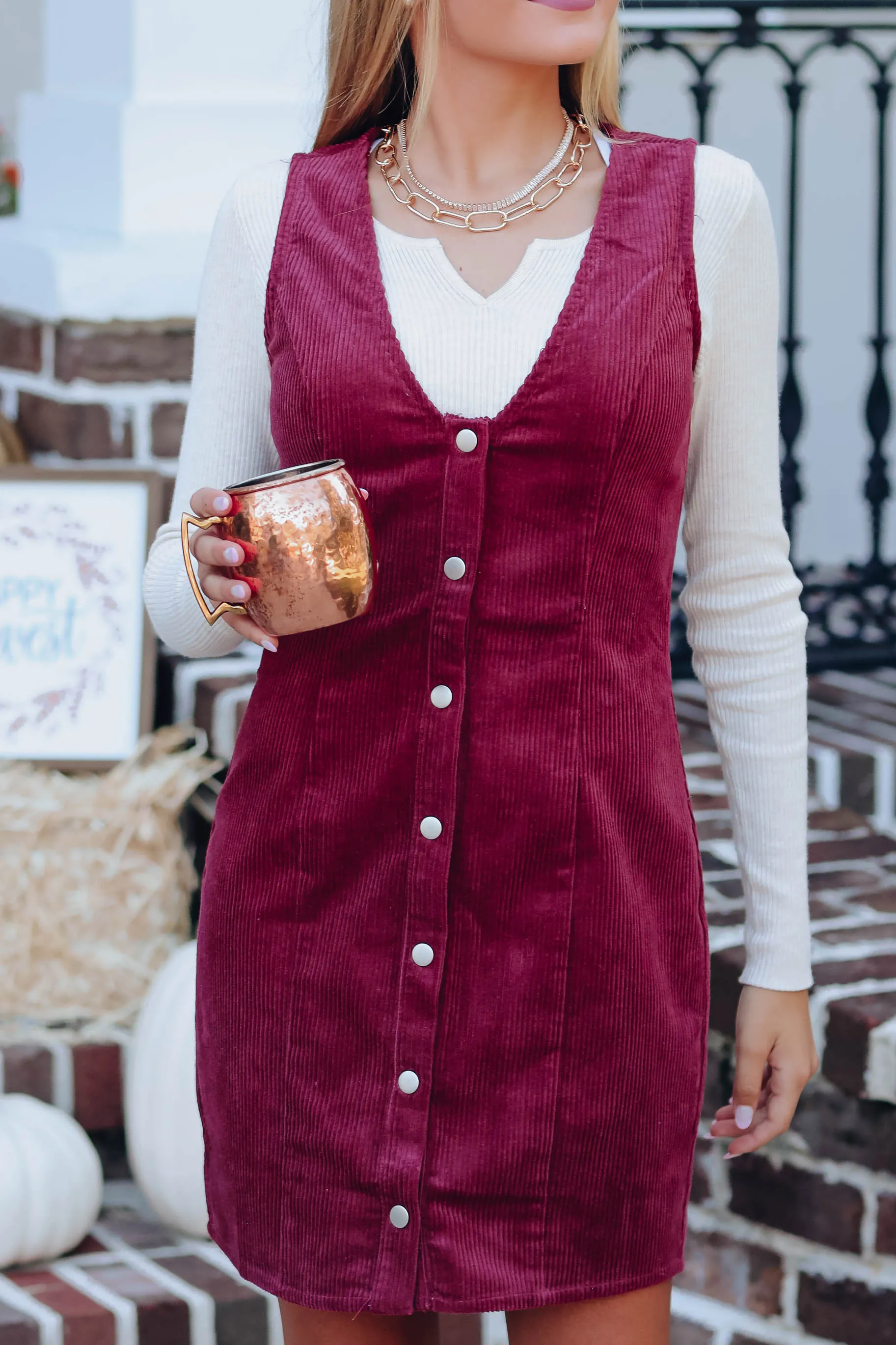 Wine Night Fitted Corduroy Dress