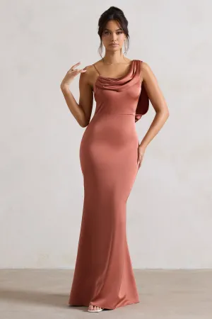 Wistful | Rust Satin Asymmetric Cowl-Neck Maxi Dress