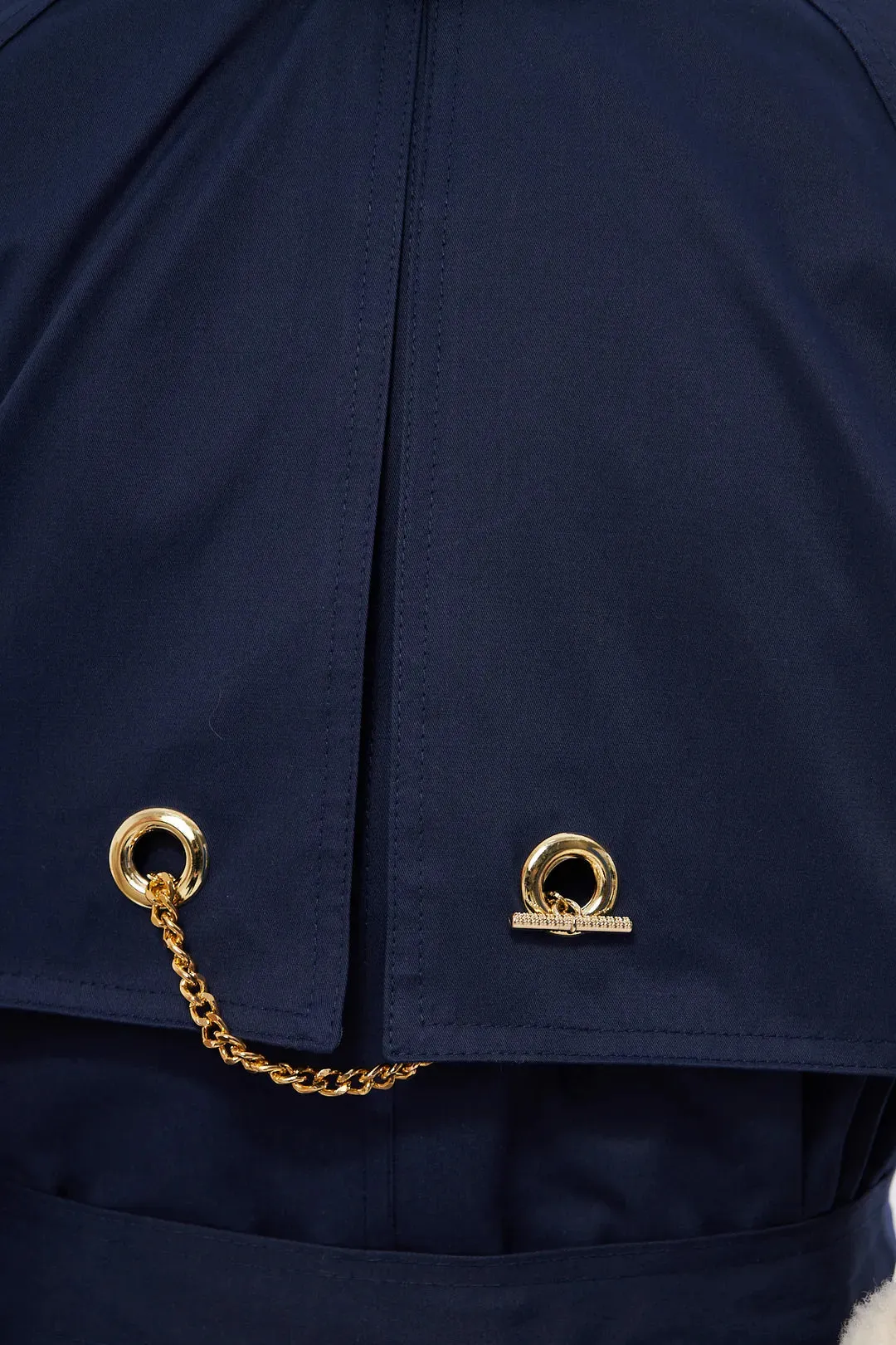 Women's Chain Detail Long Trench Coat -Navy Blue- SCB-W12386