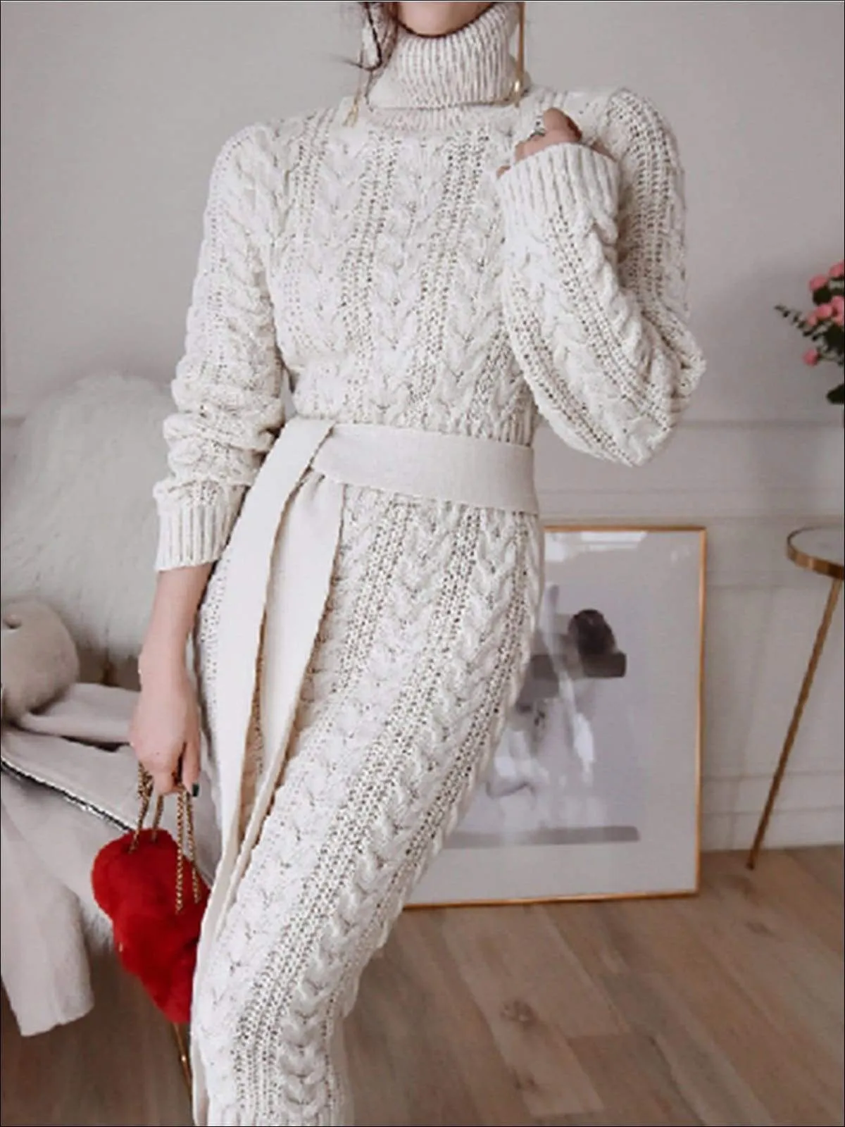 Women's Fashion Cable Knit Bodycon Sweater Dress