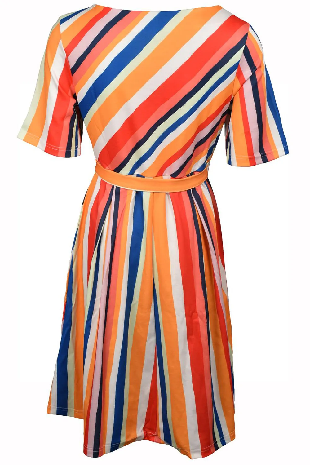 Womens Striped Short Sleeves Dress with Belt