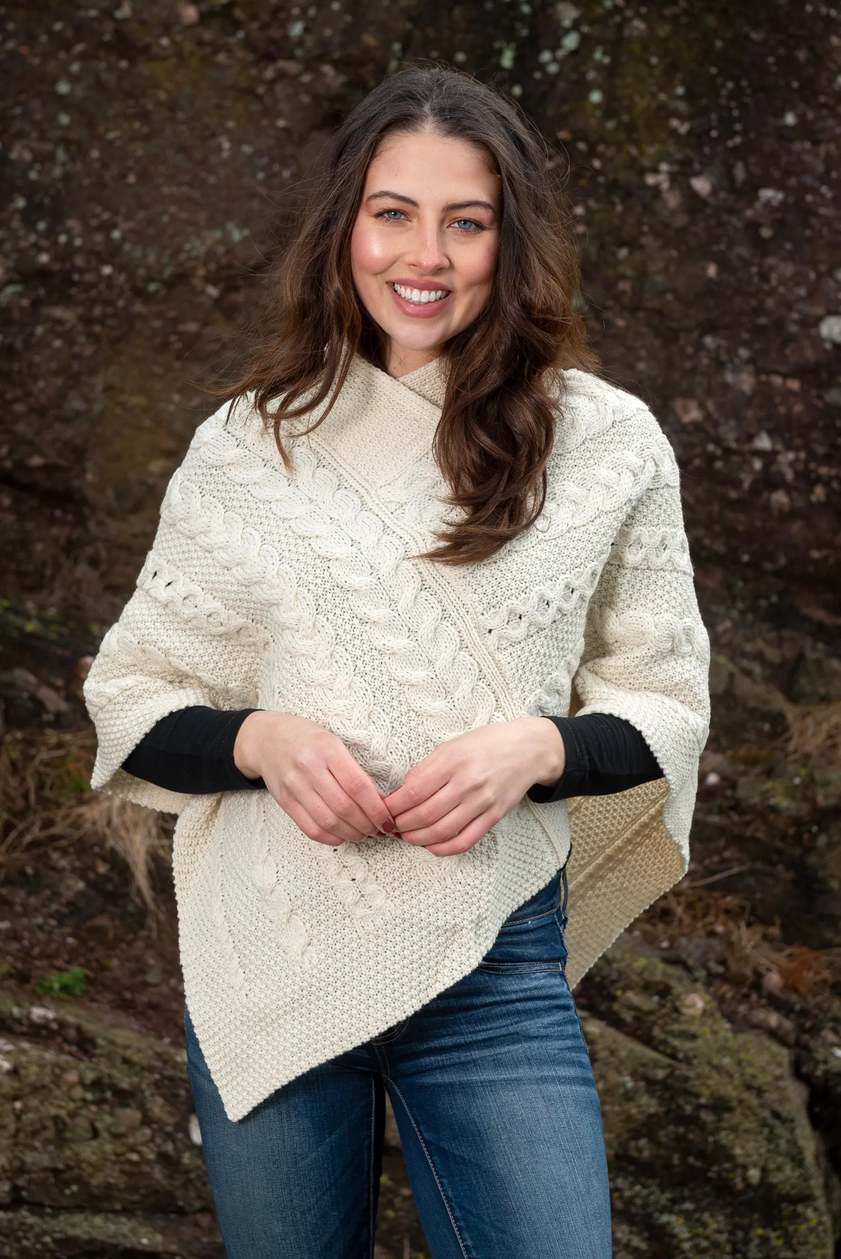 Wool Aran Irish Poncho | Natural