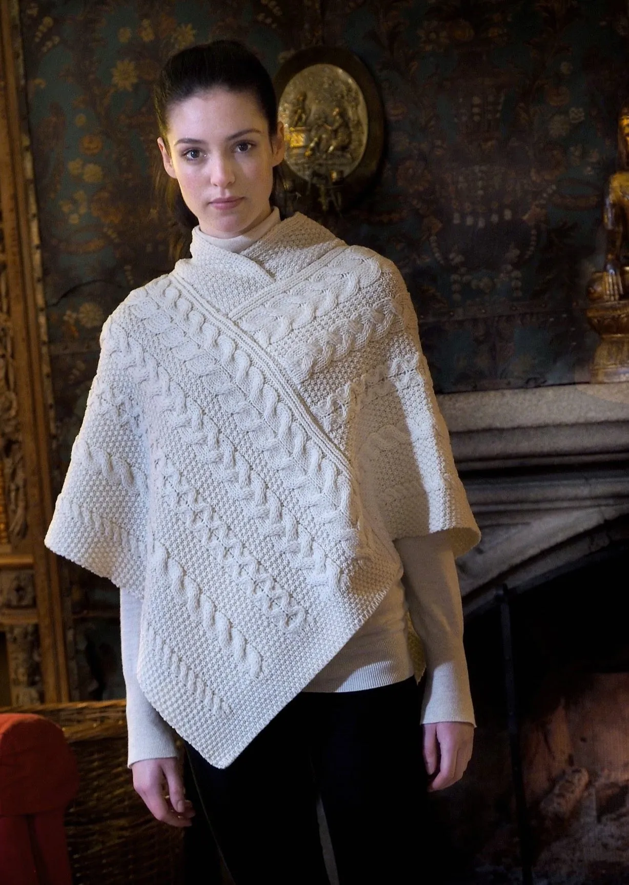 Wool Aran Irish Poncho | Natural