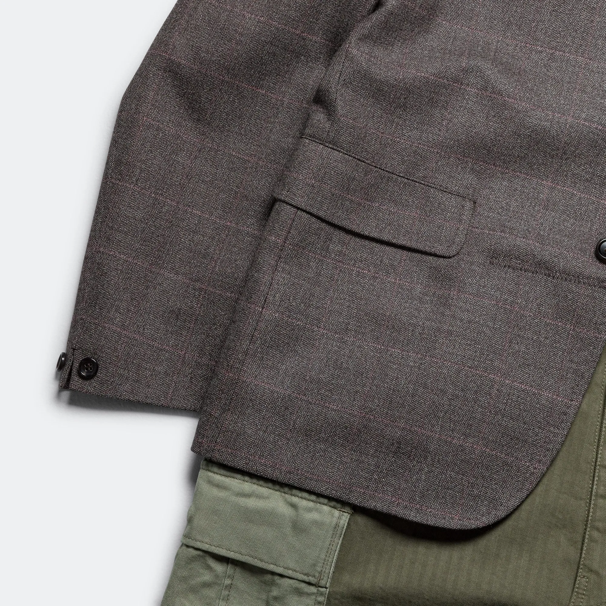 Wool Check x Cotton Herringbone Trench - Dark Brown x Khaki