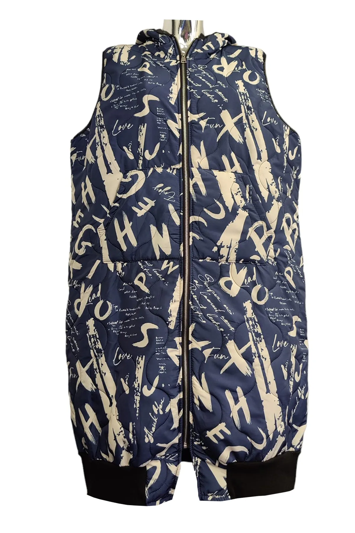 Writing Print Longline Gilet