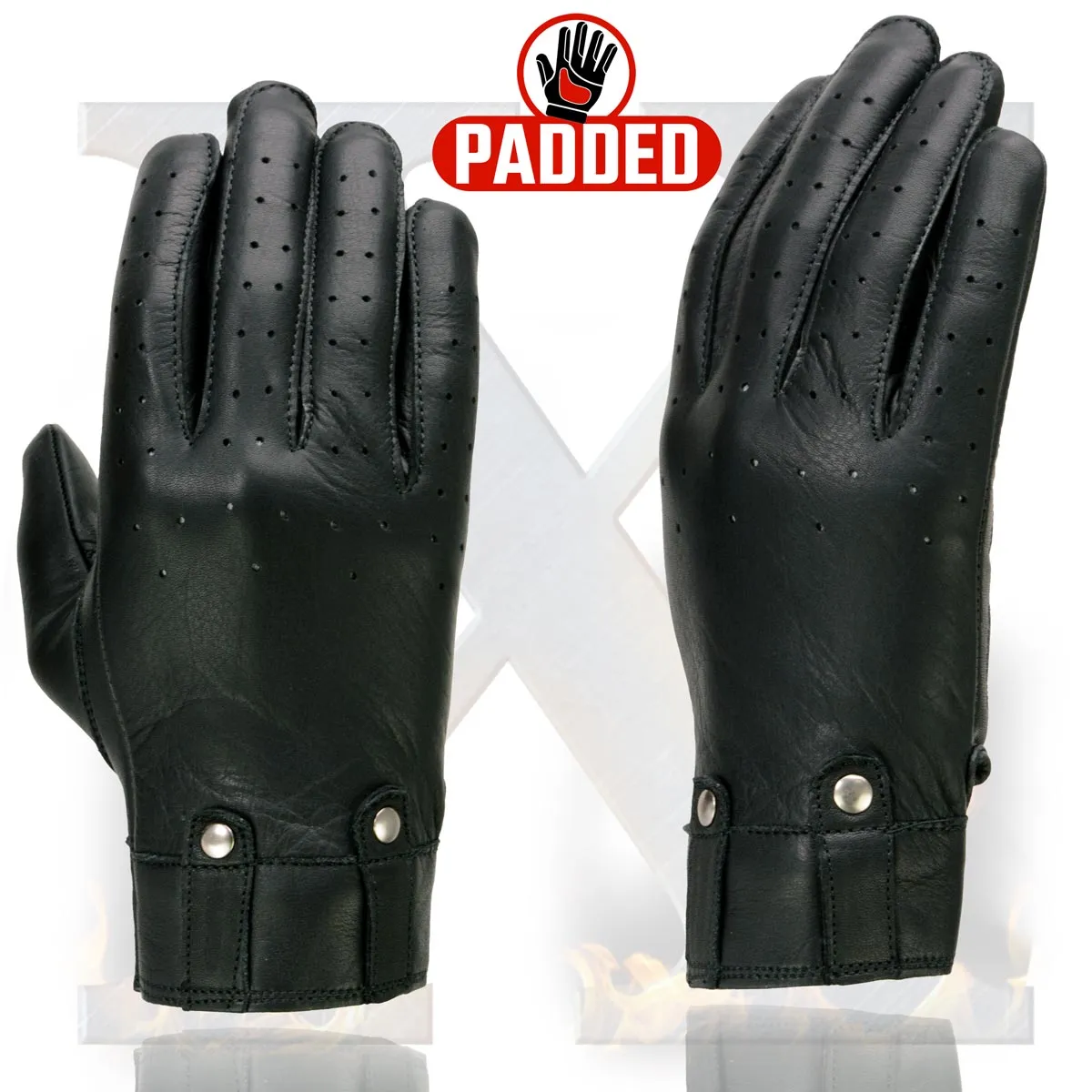 Xelement XG7710 Women's Black Leather 'Driving' Gloves with Perforated Fingers