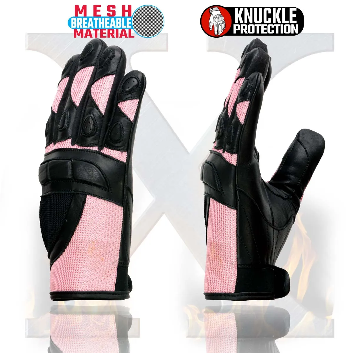 Xelement XG80206 Women's Black and Pink Mesh Cool Rider Motorcycle Gloves